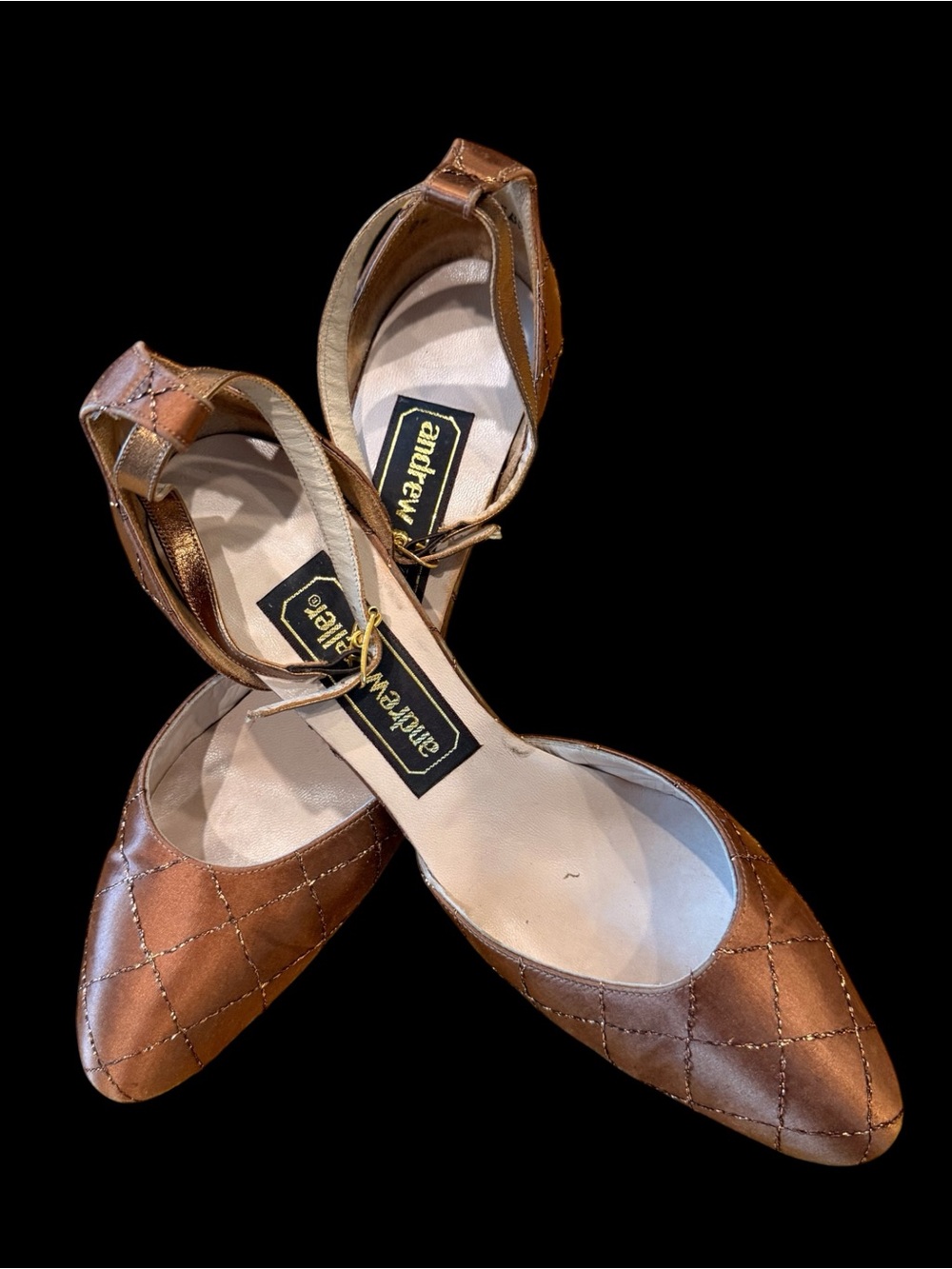 Vintage Andrew Geller Quilted Ankle-Strap Heels.Highly Collectible. Size 8.5
